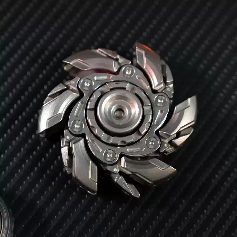 MECHA fidget spinner, top-down on carbon fibre