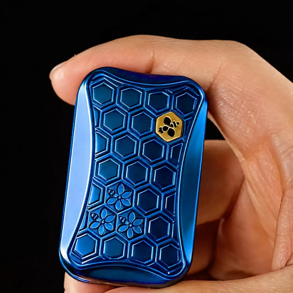 EDCFORCE Infinite Slider held in hand — blue polished finish