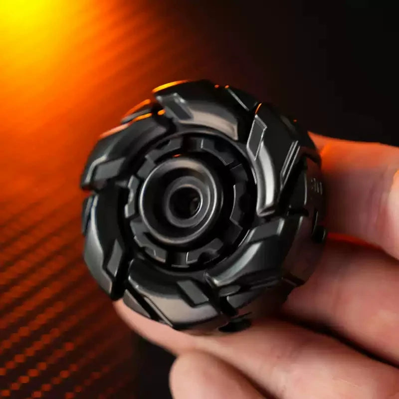 MECHA fidget spinner in black, held in hand