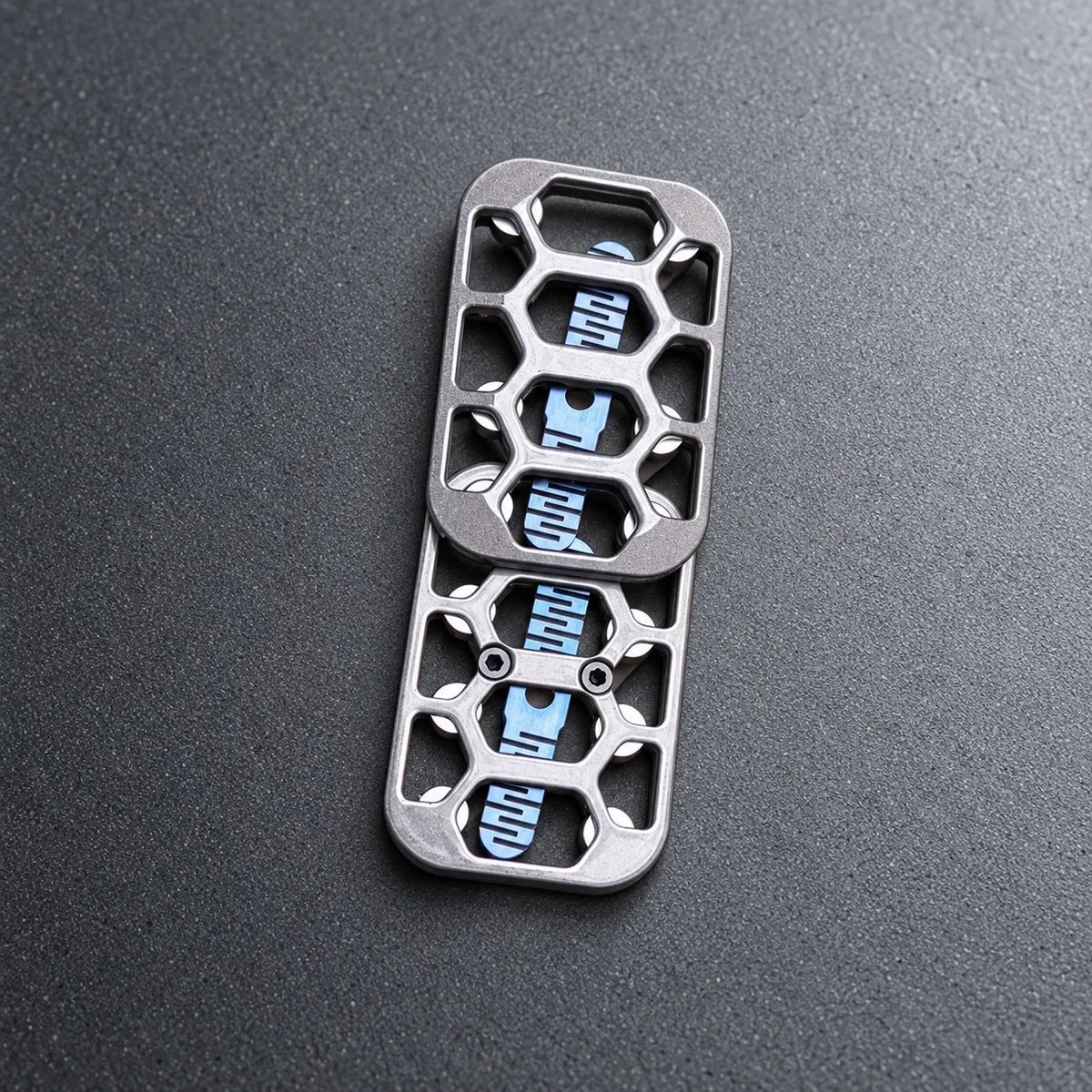 Gunmetal magnetic fidget slider, two plates stacked, hollow frame