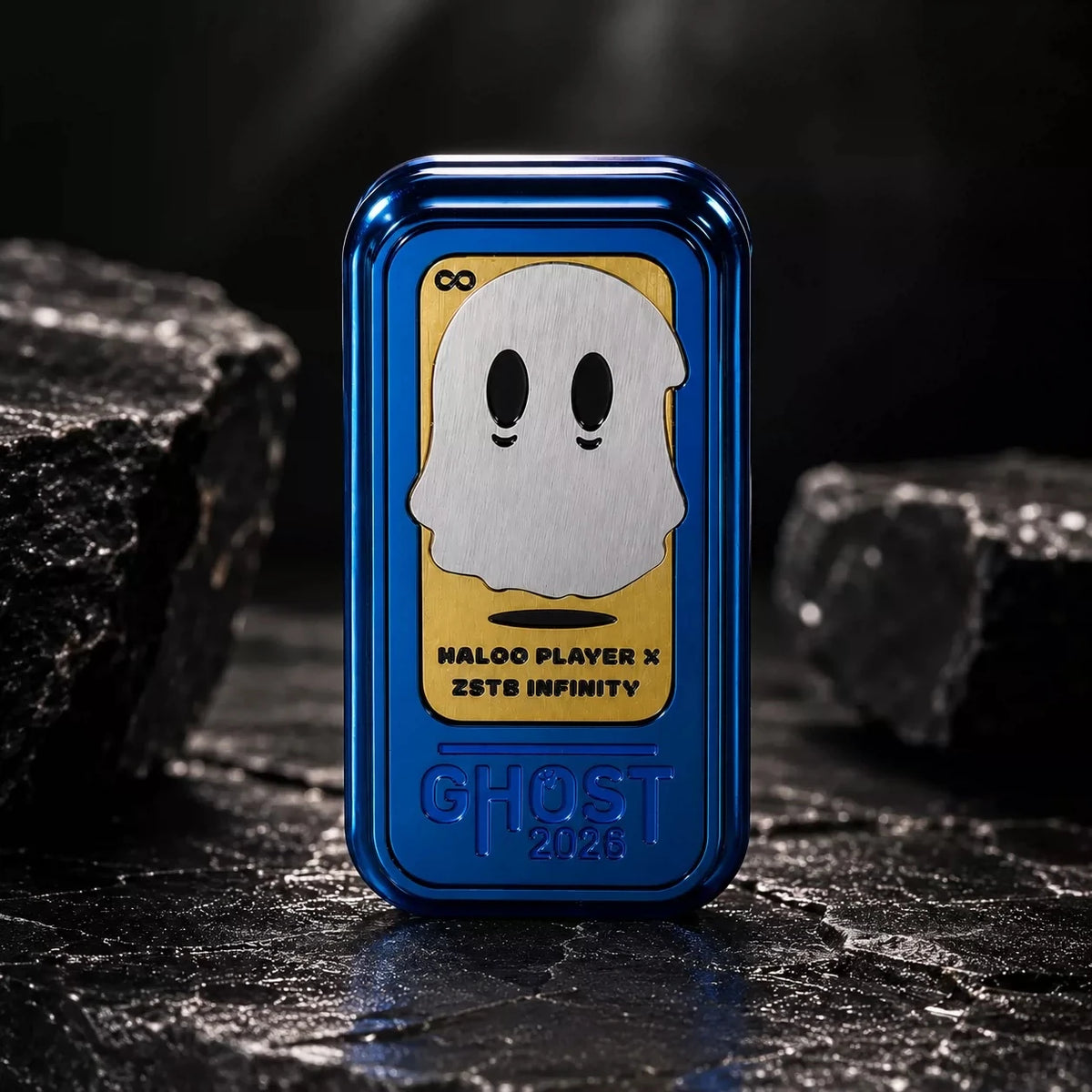 THE GHOST fidget slider in ice blue stainless steel