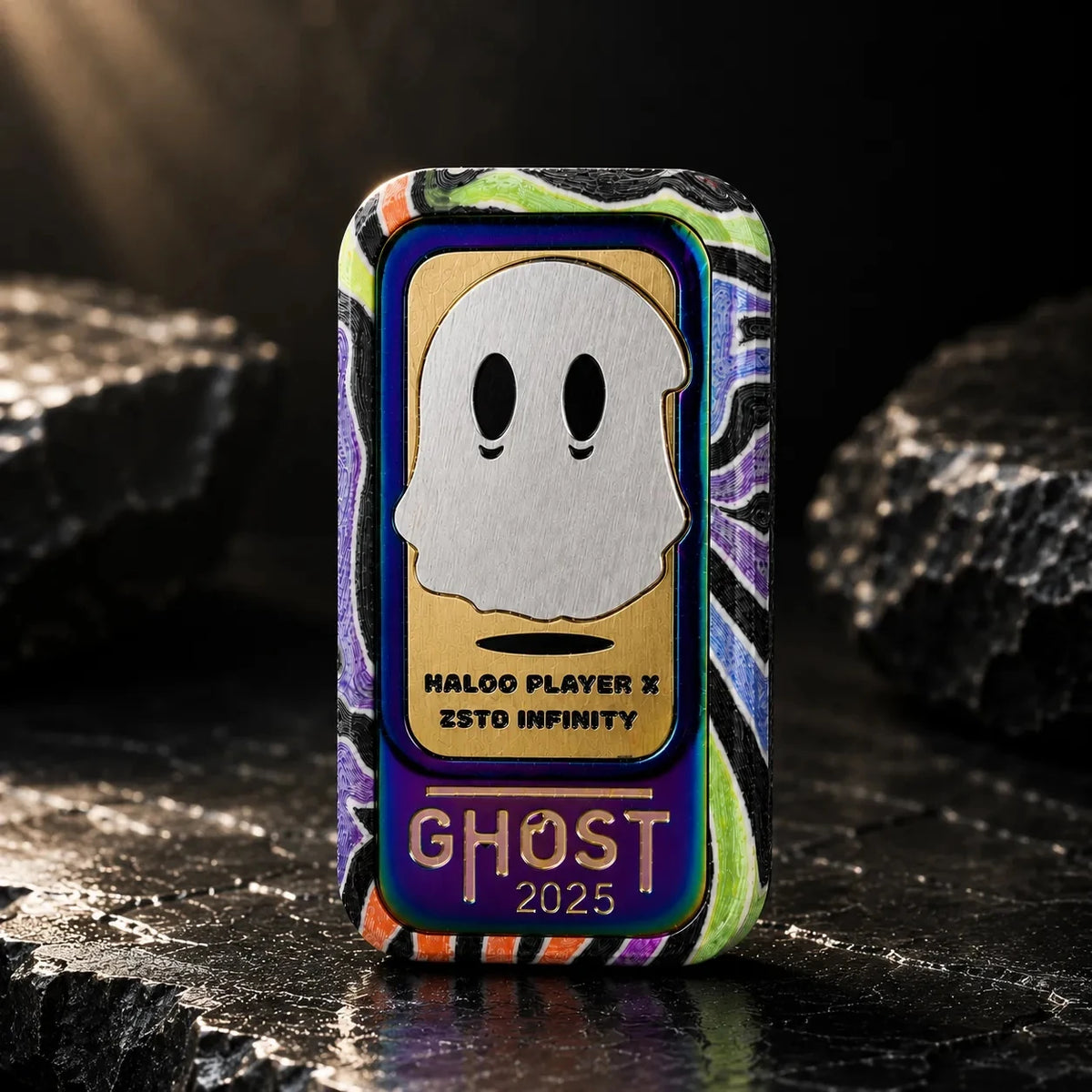 THE GHOST fidget slider with multi-colour pattern finish