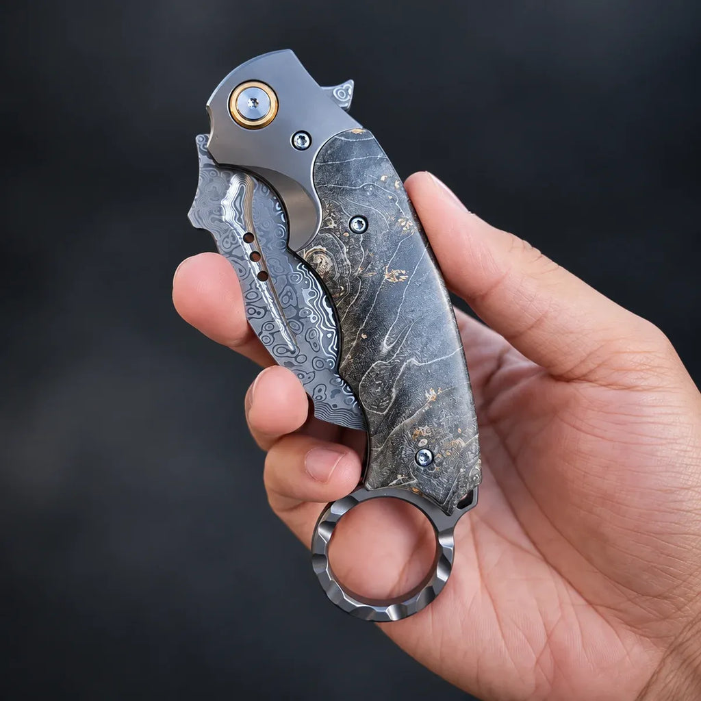 The Karambit Folding Knife — Damascus & Rosewood Handle