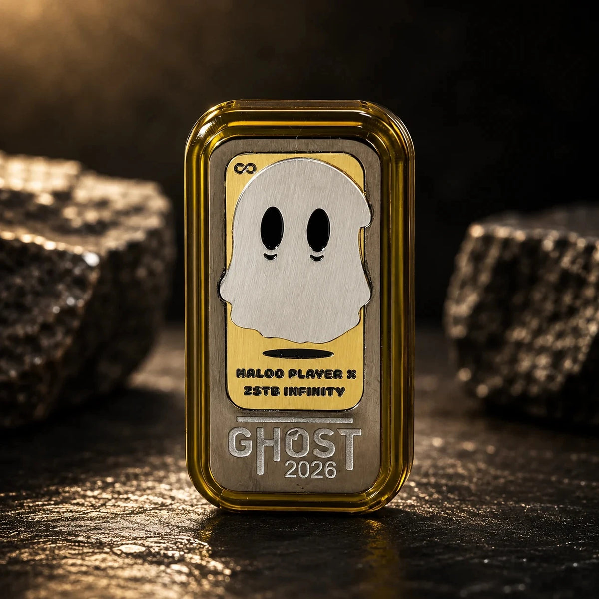 THE GHOST fidget slider with gold tree-grain finish