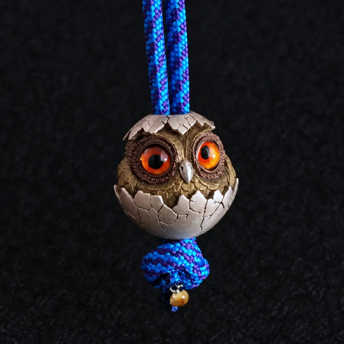 Hatching Owl Lanyard Bead – Amber Glass Eyes
