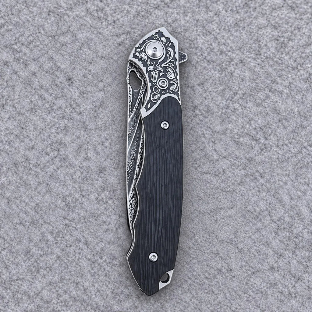 EDCForce Knife 9.0 — Damascus & Ebony Handle