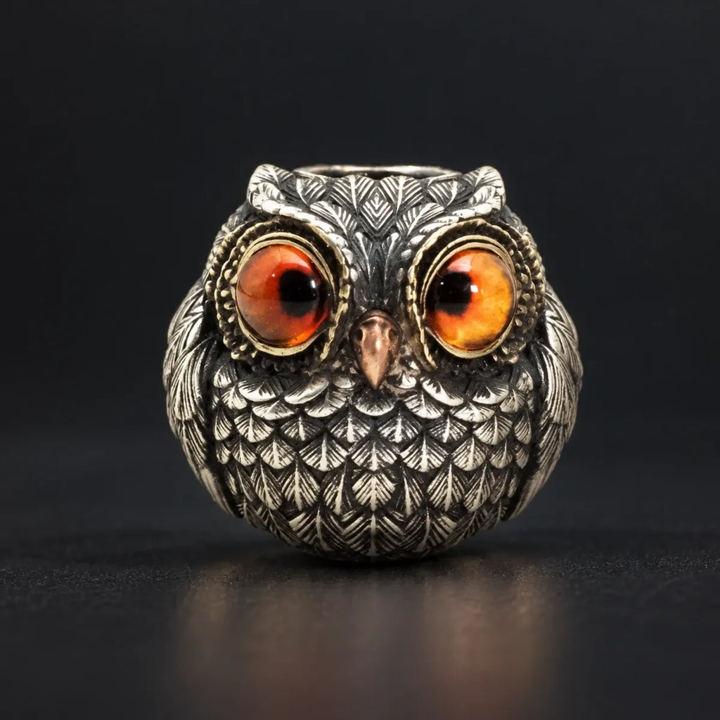 Owl Lanyard Bead – Amber Glass Eyes