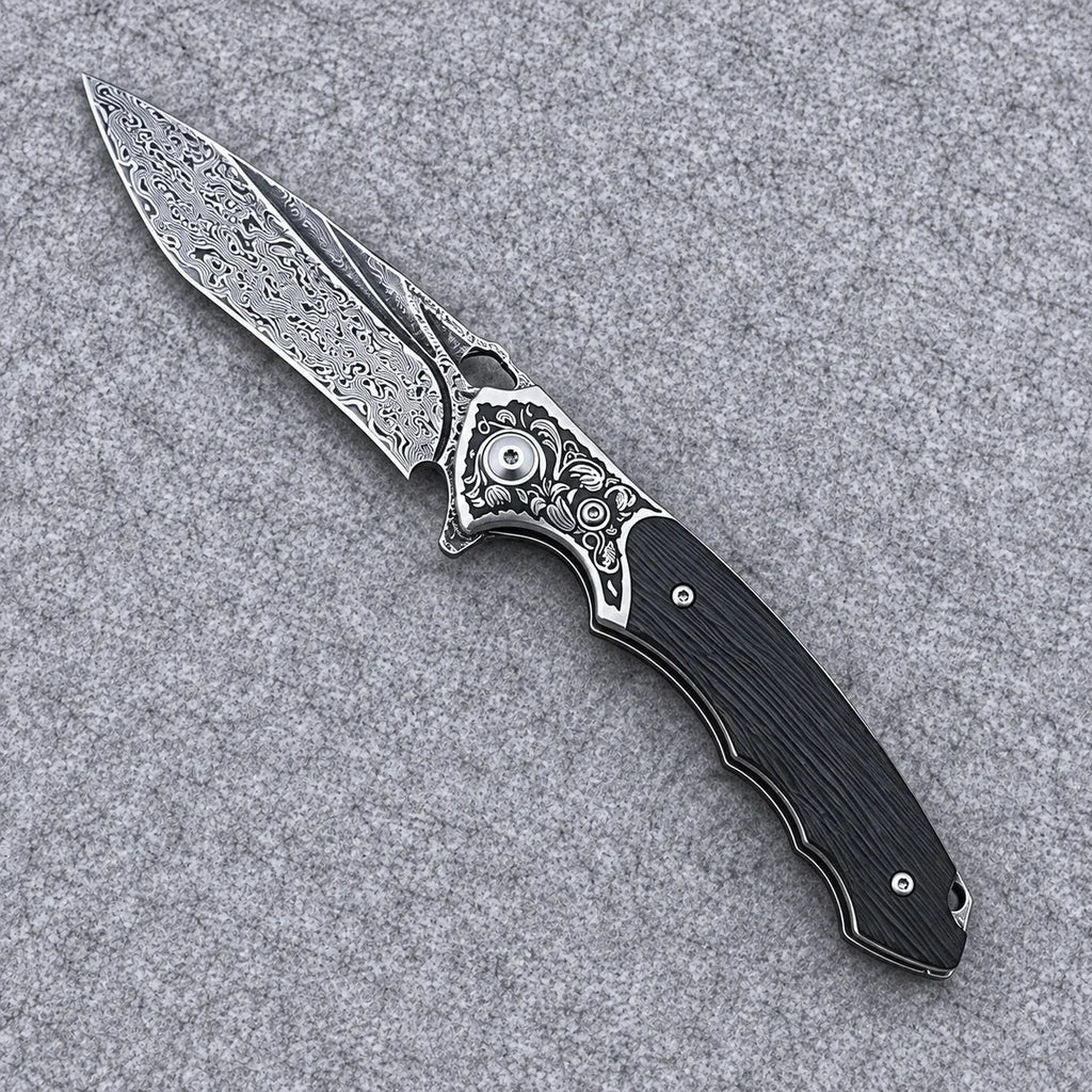 EDCForce Knife 9.0 — Damascus & Ebony Handle