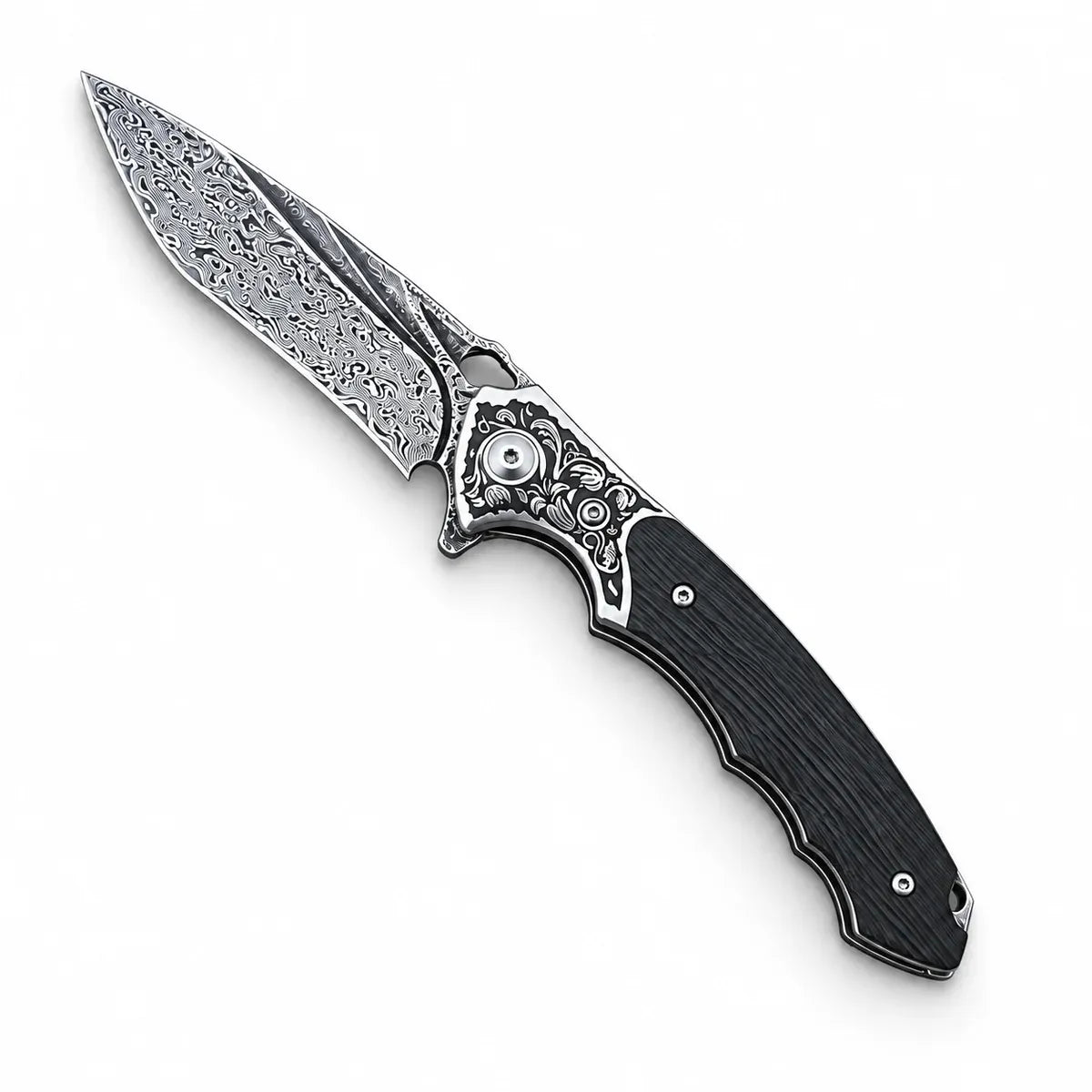 EDCF9.0 Knife — Damascus & Ebony Handle