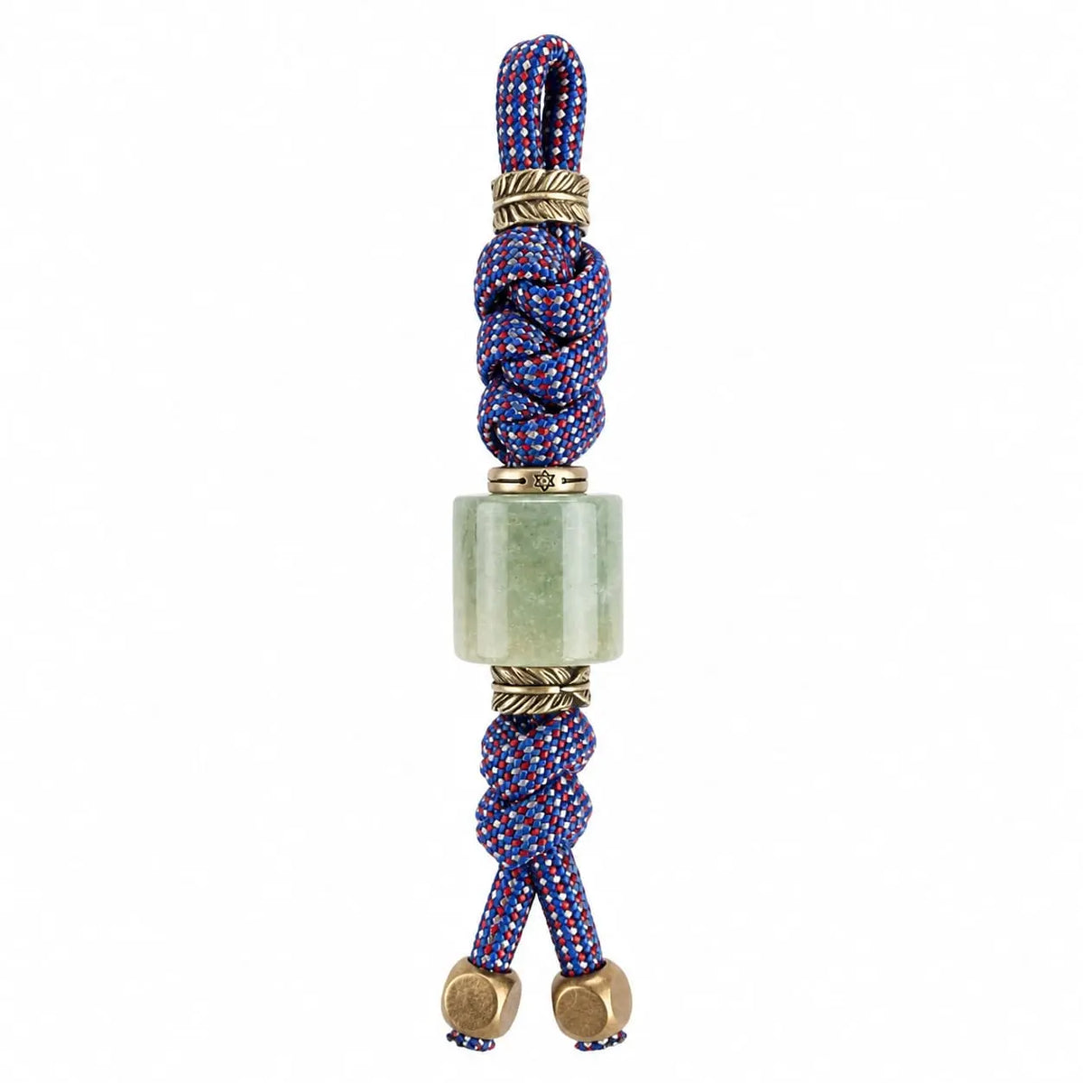 Green Stone & Star-Spacer Paracord Lanyard with Brass Tail