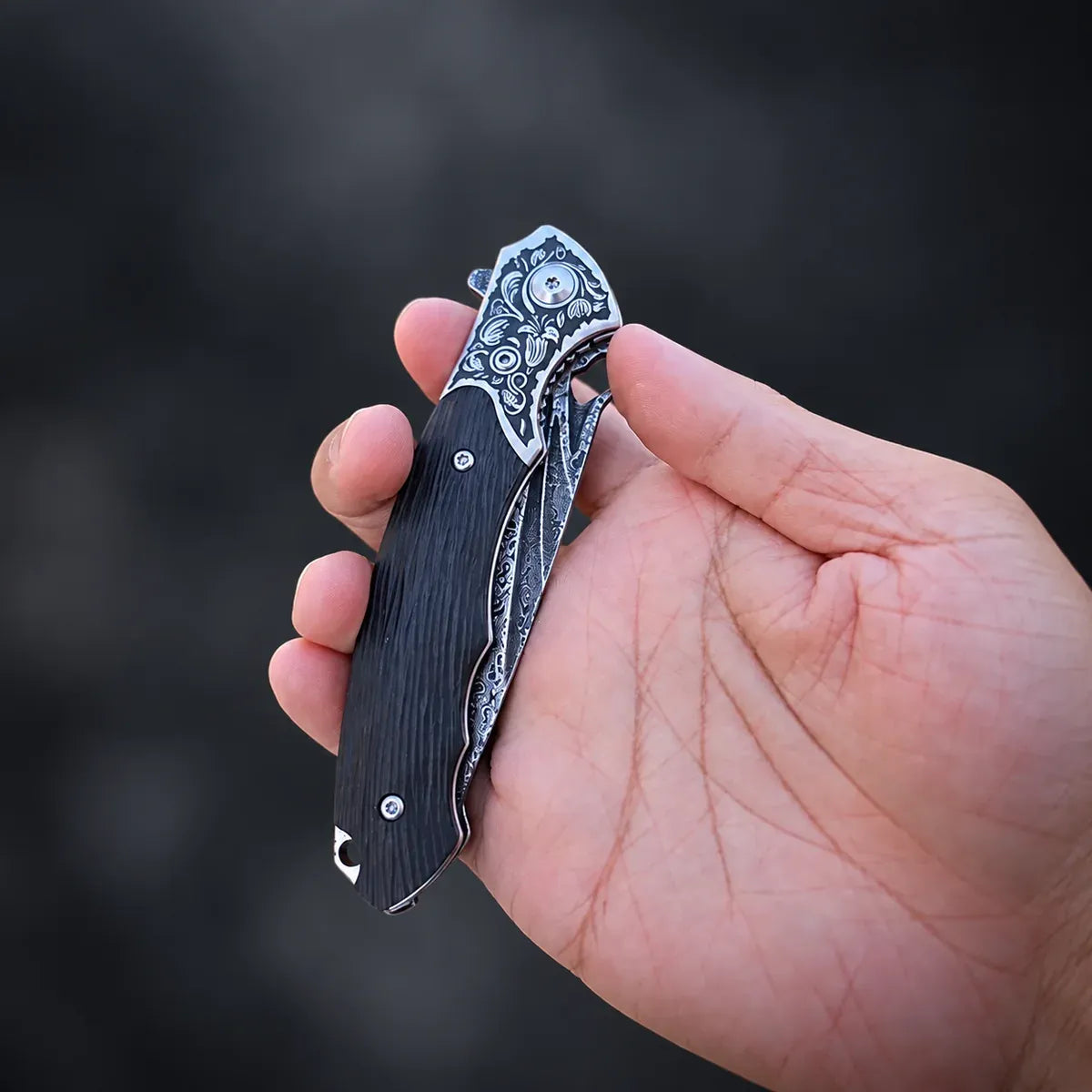 EDCForce Knife 9.0 — Damascus & Ebony Handle