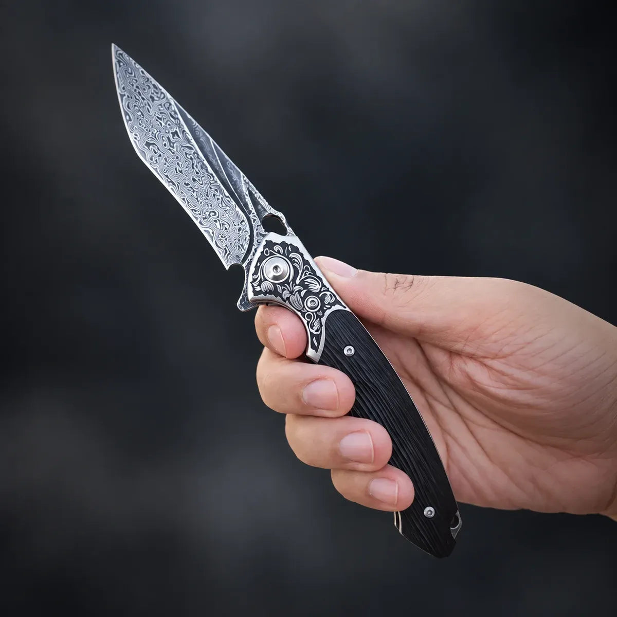 EDCForce Knife 9.0 — Damascus & Ebony Handle