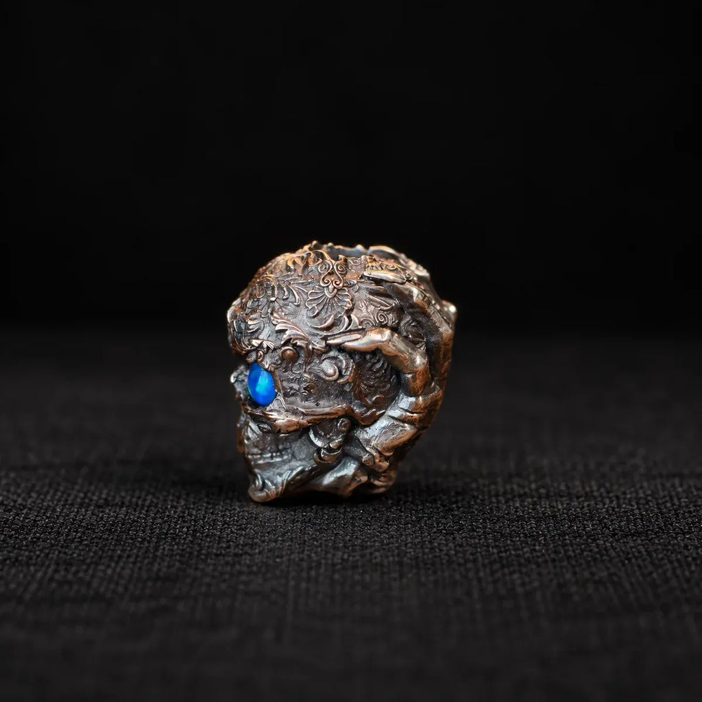Carved Skull Lanyard Bead - Blue Opal Eye