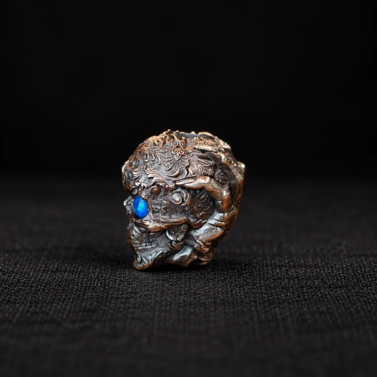 Carved Skull Lanyard Bead - Blue Opal Eye