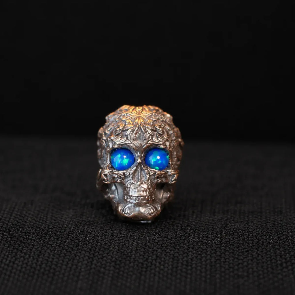 Carved Skull Lanyard Bead - Blue Opal Eye