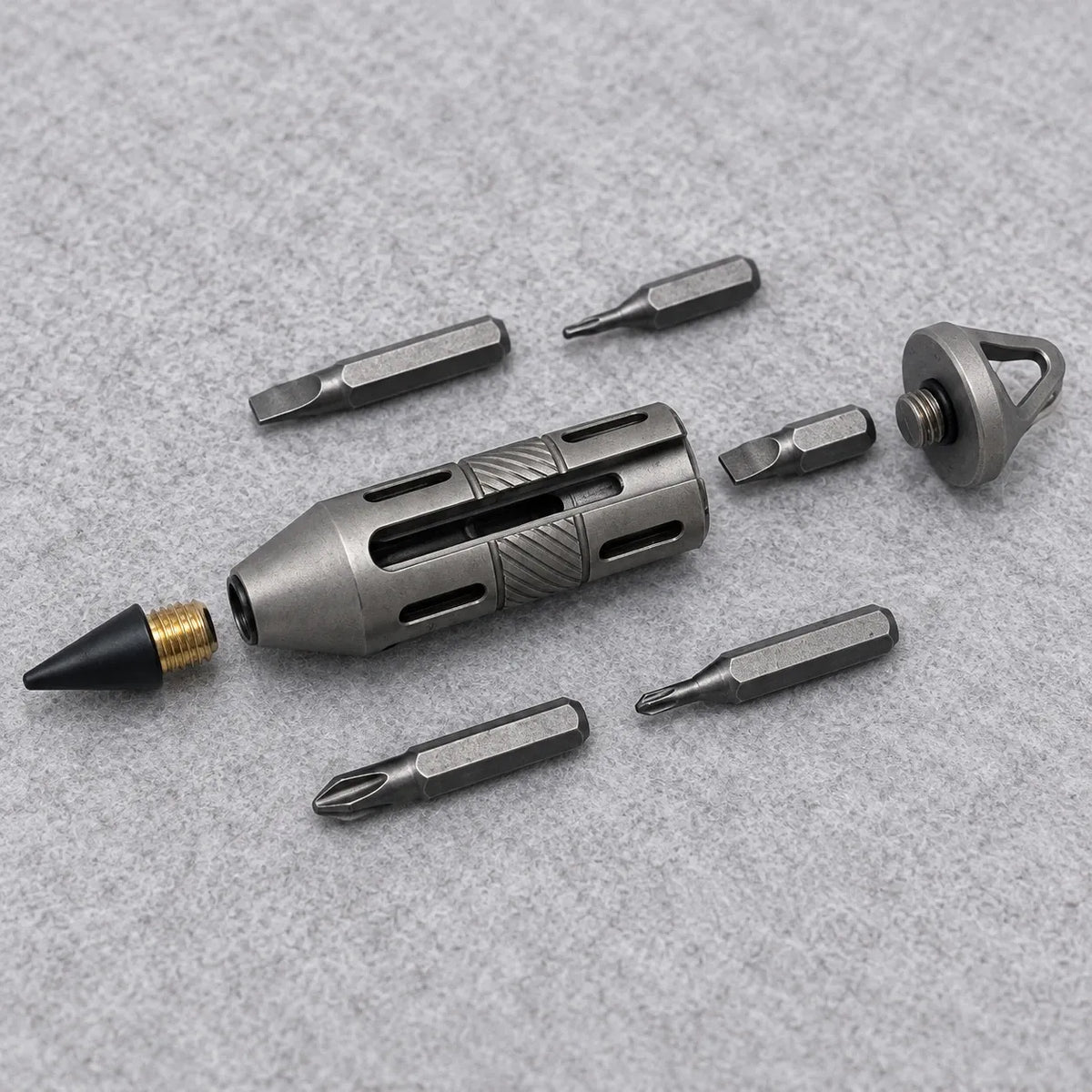 Titanium EDC Pocket Multi-Tool — Screwdriver, Blade, Pry Bar & Pen