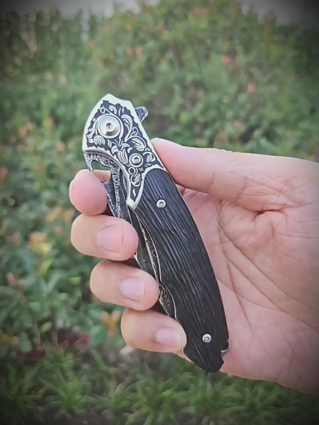 EDCForce Knife 9.0 — Damascus & Ebony Handle