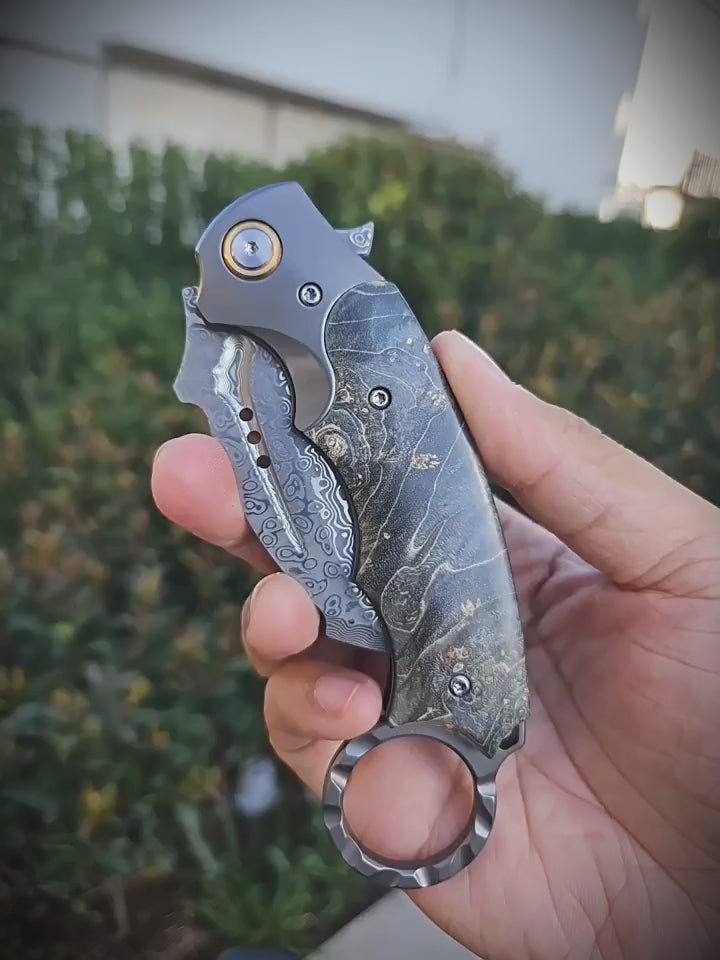 The Karambit Folding Knife — Damascus & Rosewood Handle